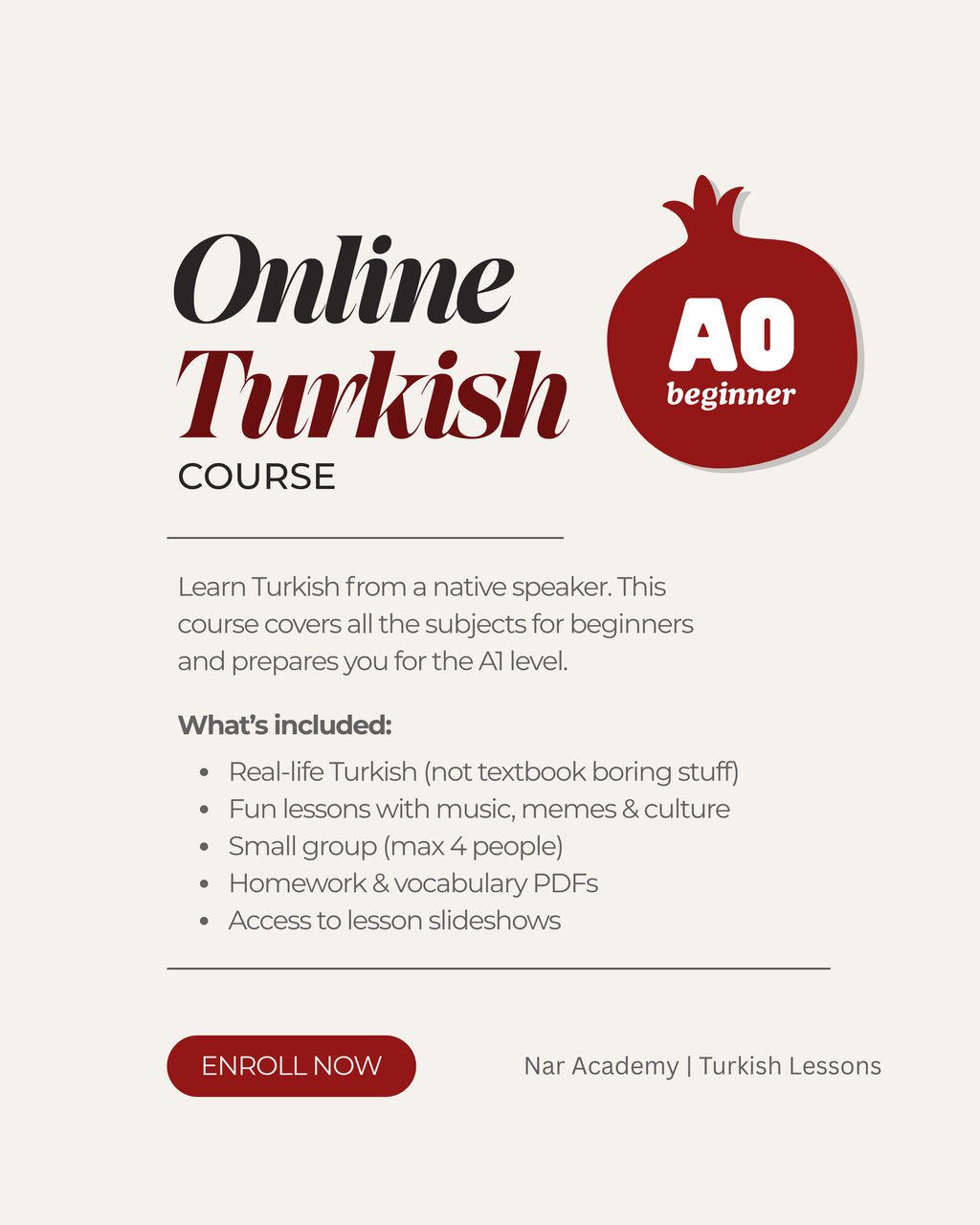 Learn Turkish From Zero - A0 Turkish Course by Nar Academy